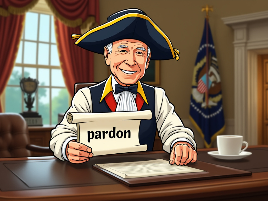 Cartoon Biden with pardon